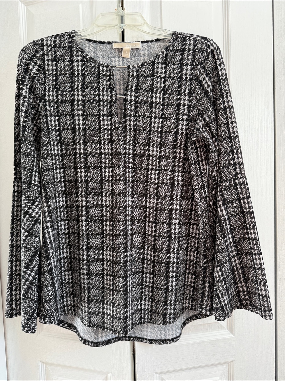 Michael Kors Black and White Plaid Long Sleeve Blouse